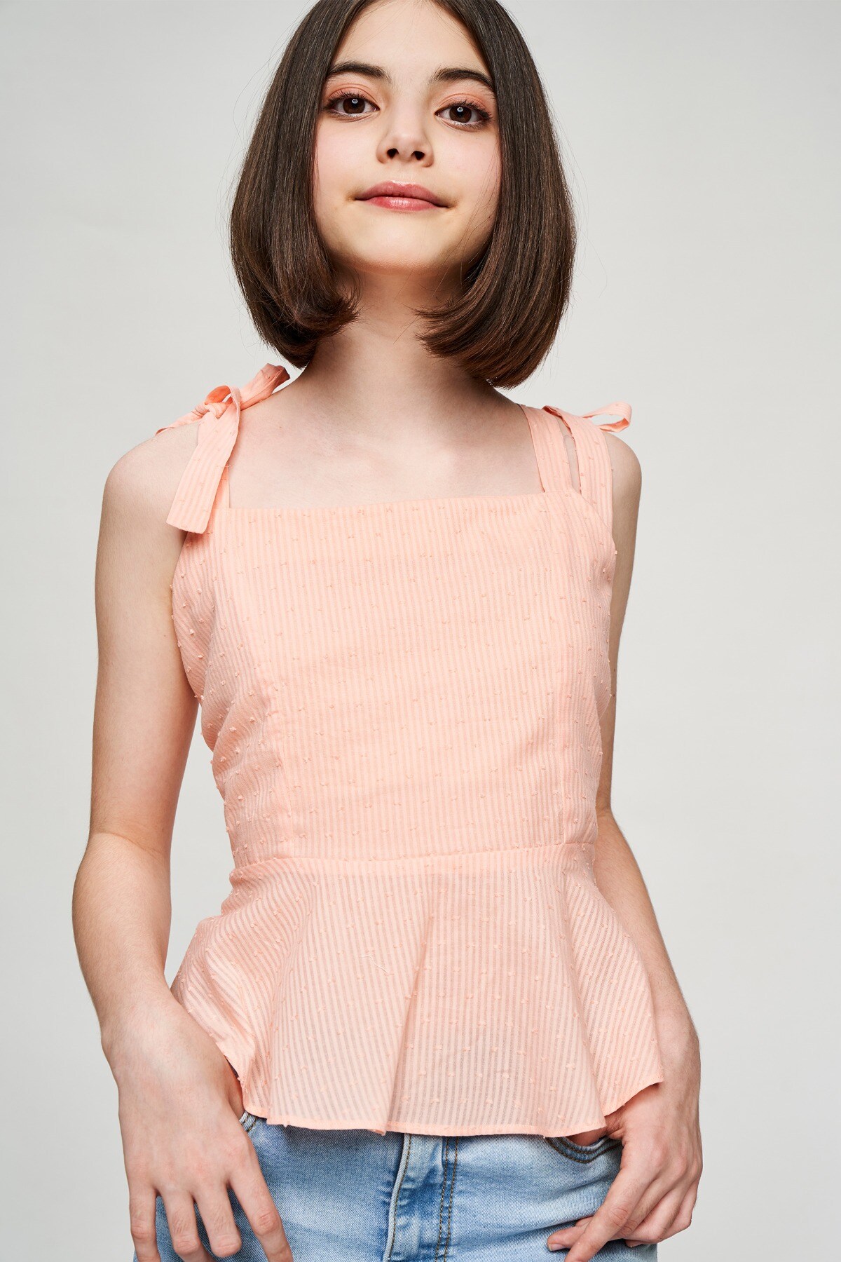 1 - Light Pink Self Design Fit And Flare Top, image 1