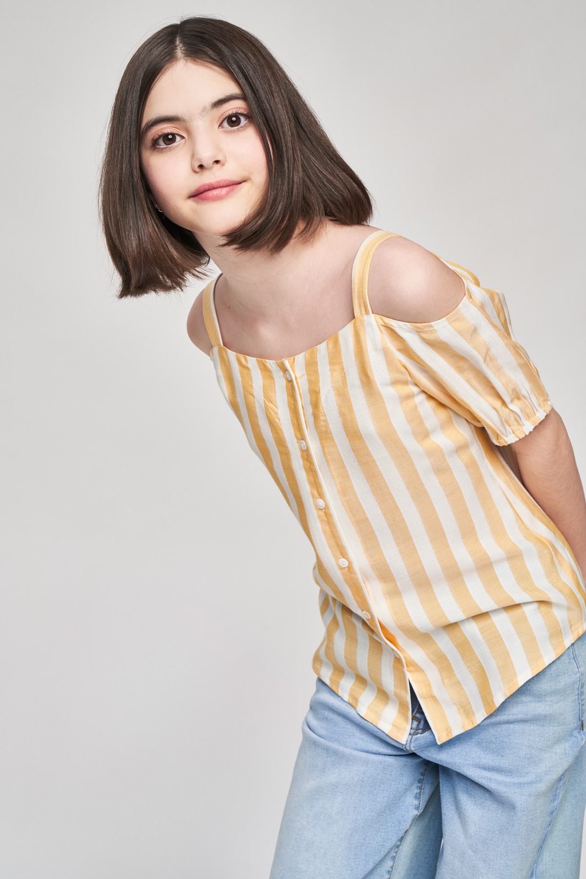 1 - Yellow Striped Printed Shirters Top, image 1
