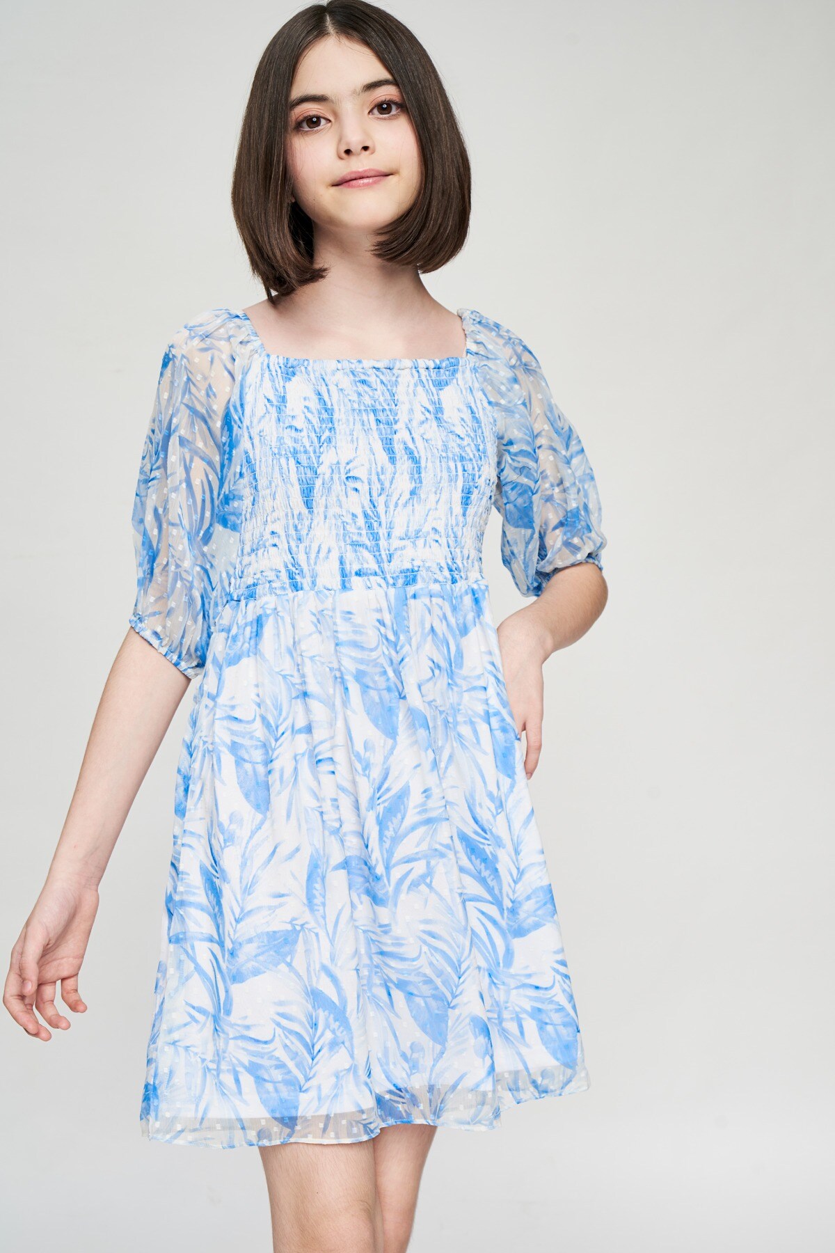 3 - Blue Floral Printed Fit And Flare Dress, image 3