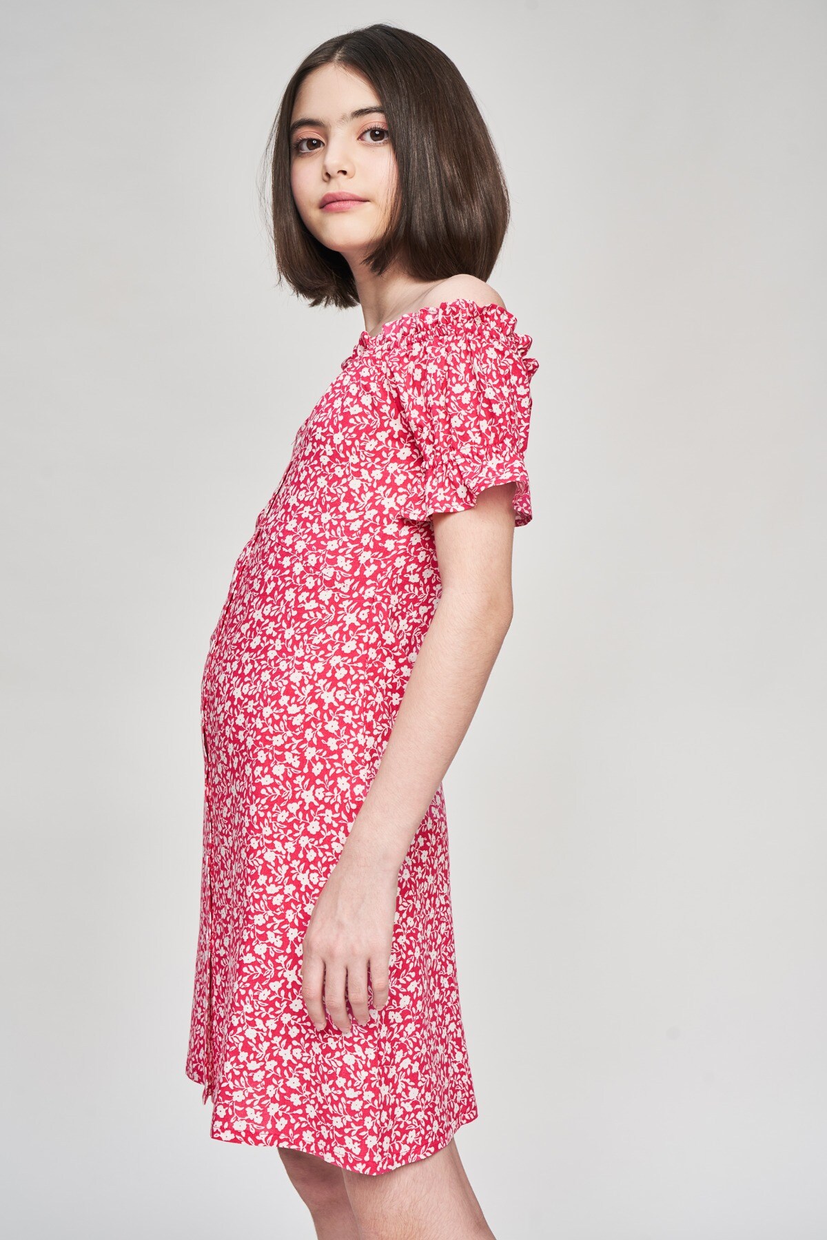 4 - Pink Floral Printed Fit And Flare Dress, image 4