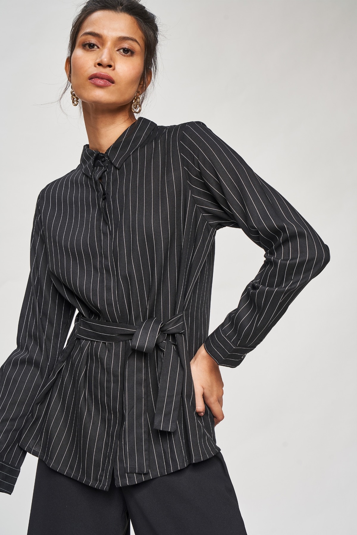 1 - Black and White Striped Tie-Up Top, image 1