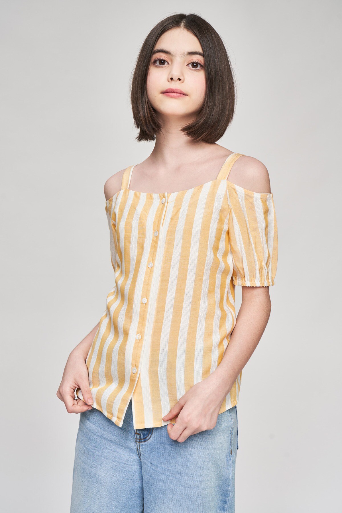 2 - Yellow Striped Printed Shirters Top, image 2