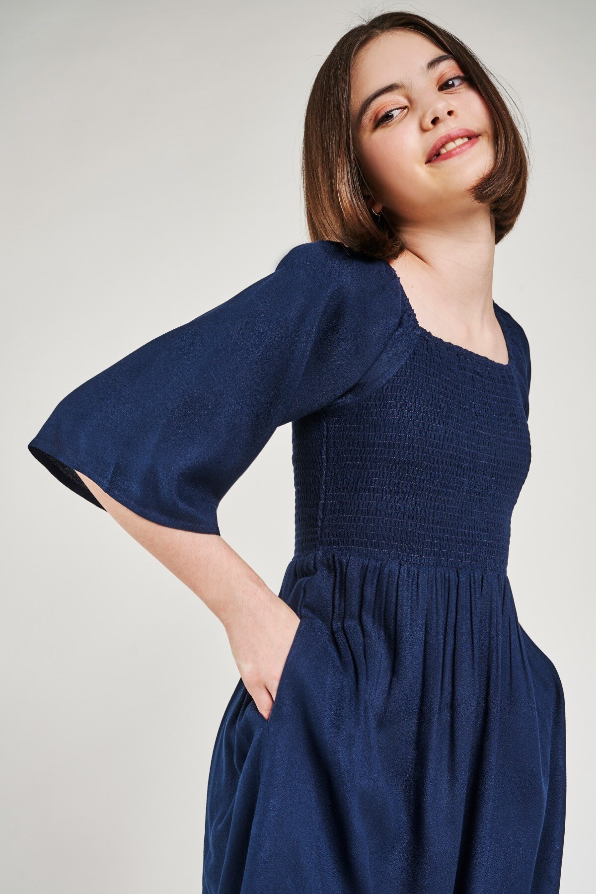 7 - Navy Blue Geometric Off Shoulder Dress, image 7