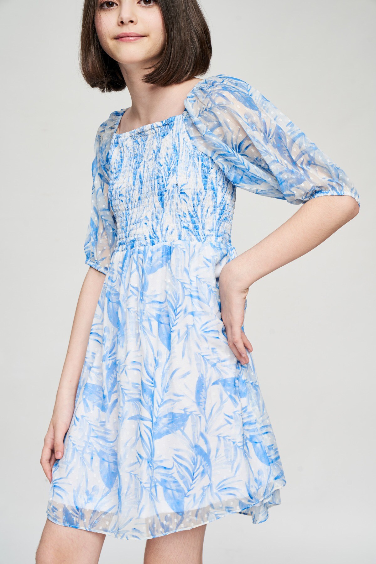 1 - Blue Floral Printed Fit And Flare Dress, image 1