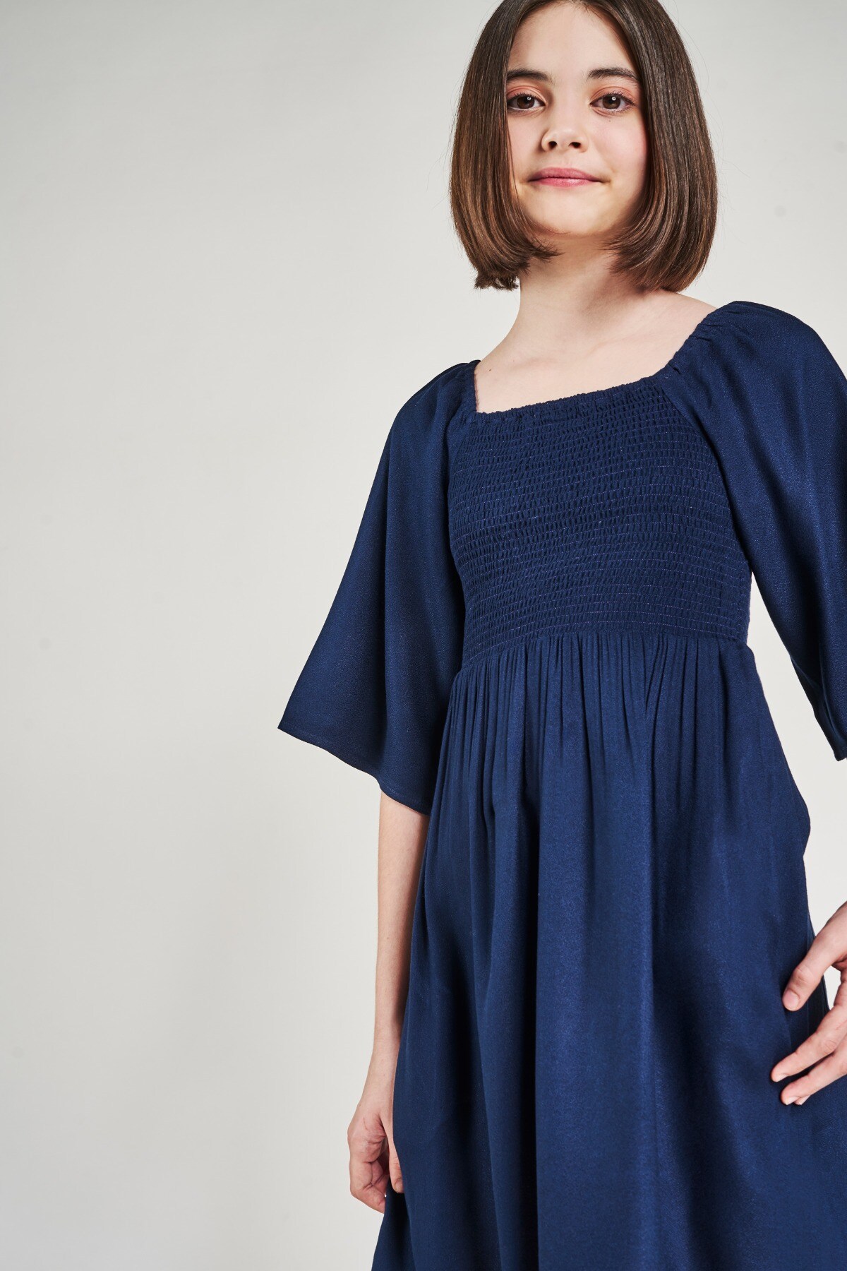 1 - Navy Blue Geometric Off Shoulder Dress, image 1