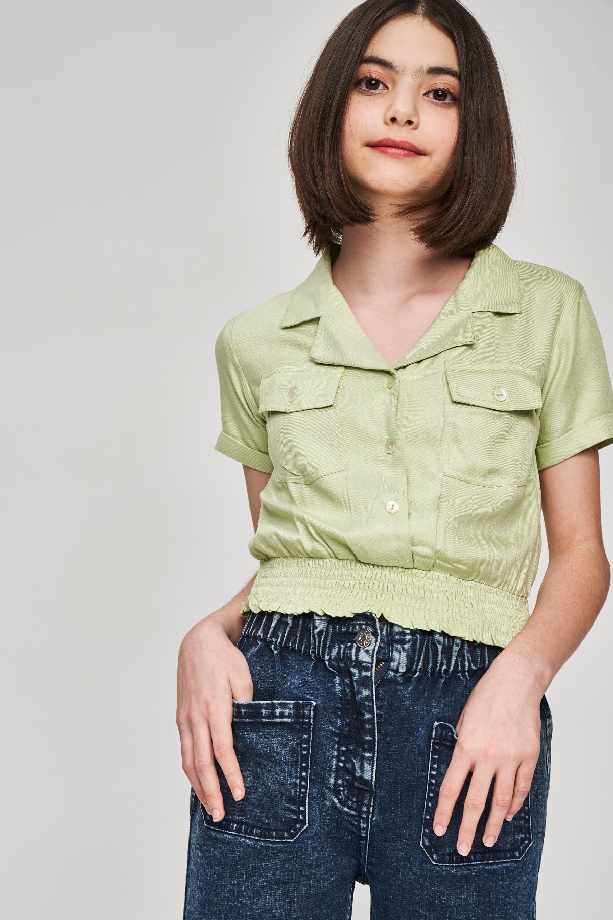 1 - Sage Green Solid Cropped Top, image 1