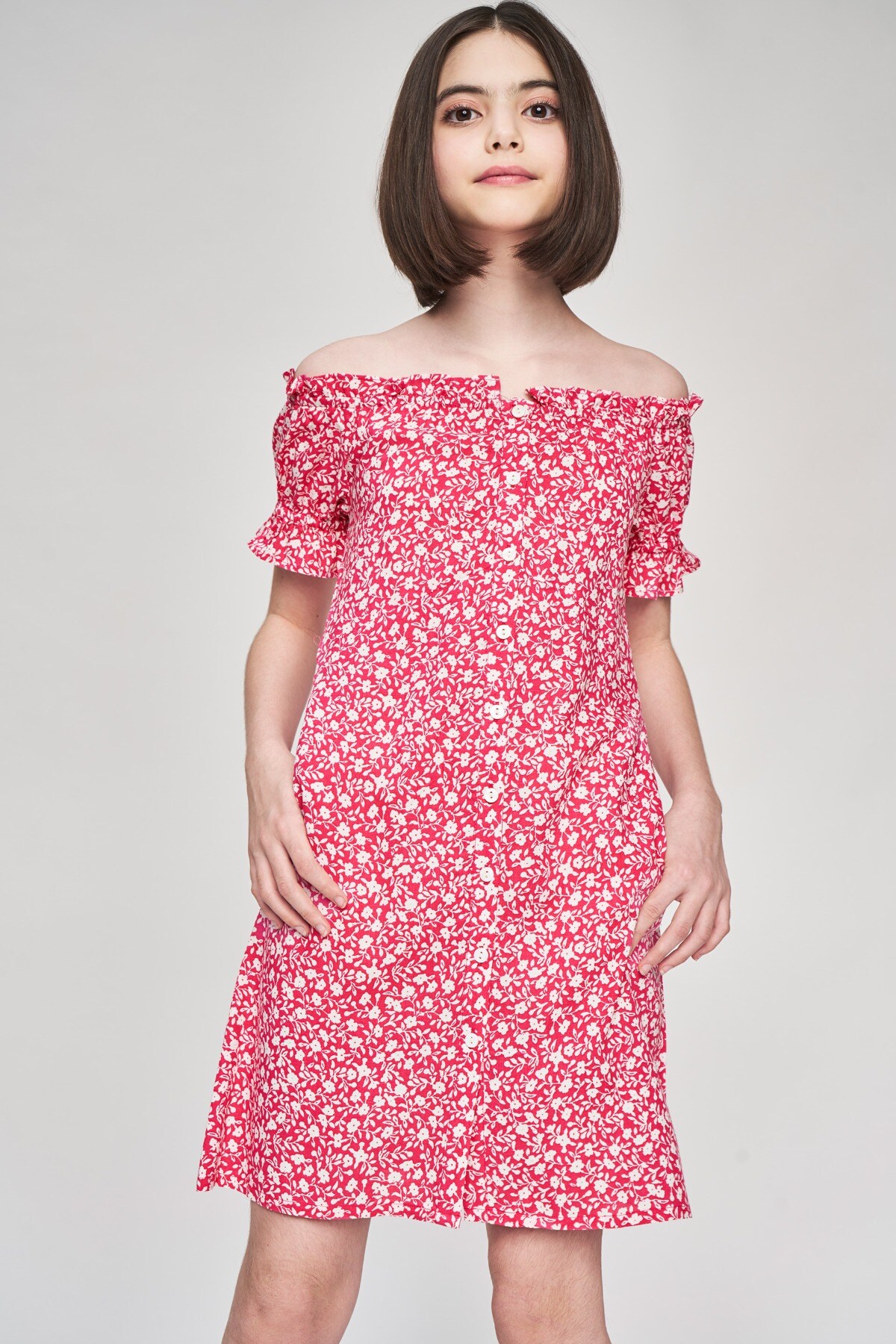 2 - Pink Floral Printed Fit And Flare Dress, image 2