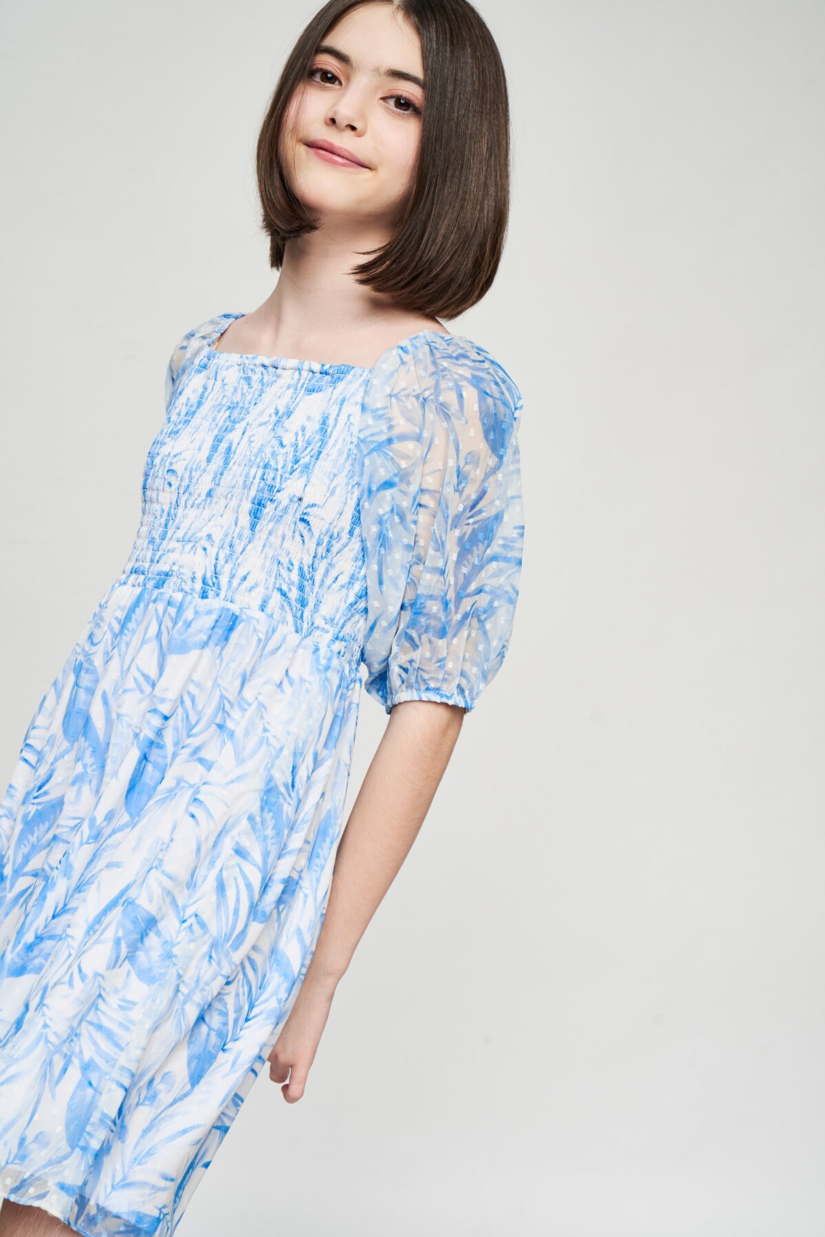 5 - Blue Floral Printed Fit And Flare Dress, image 5
