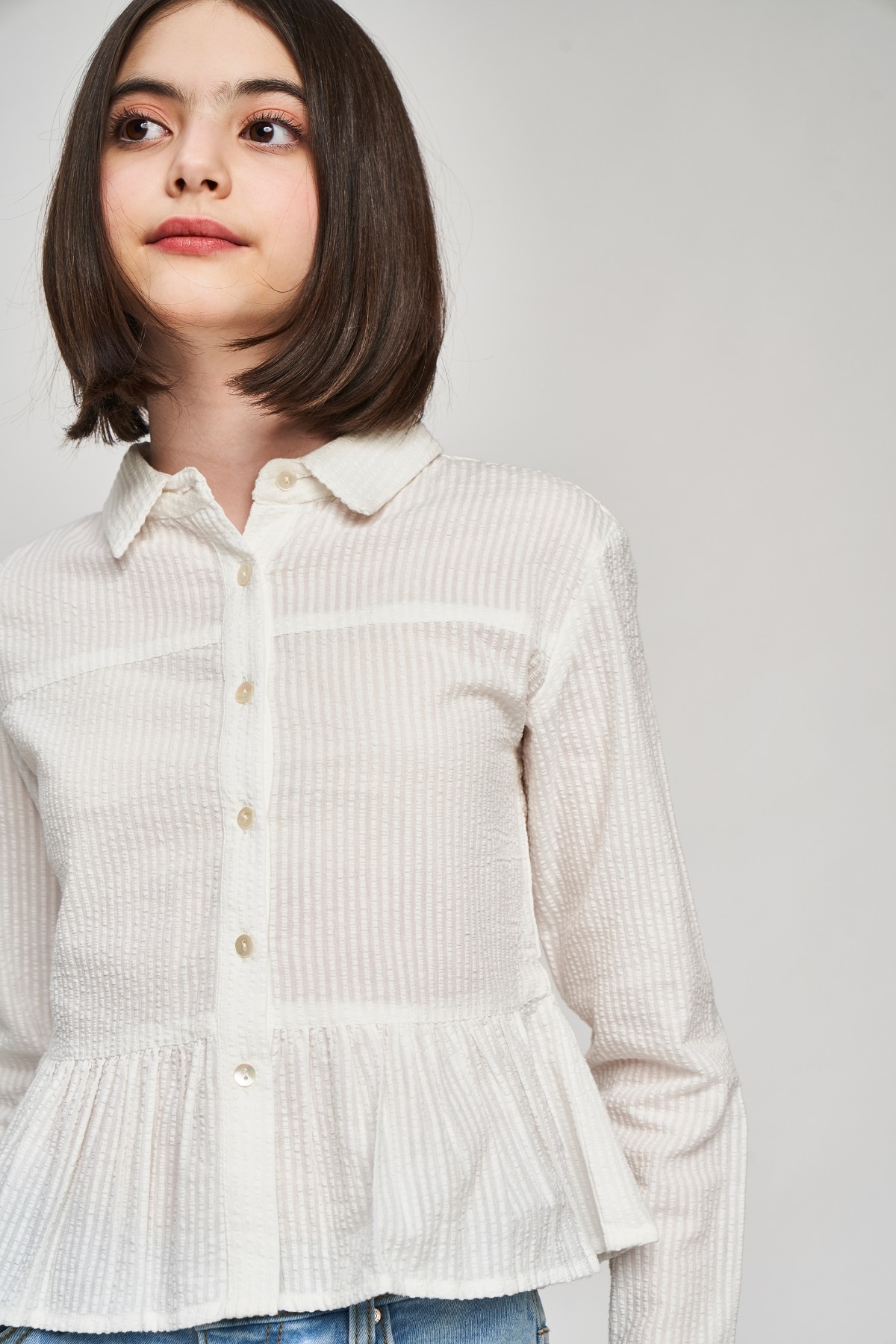 1 - White Self Design Shirters Top, image 1