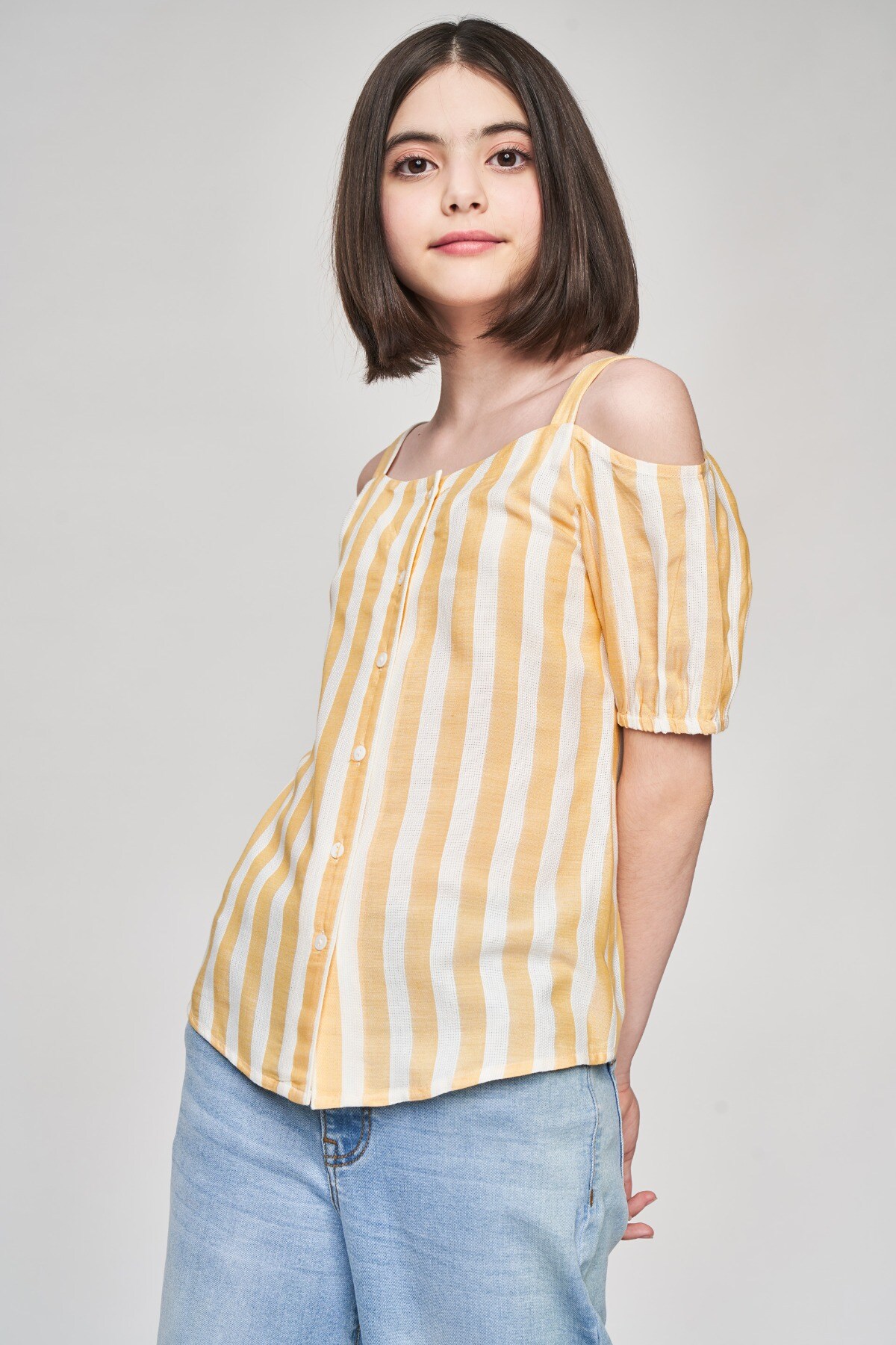 3 - Yellow Striped Printed Shirters Top, image 3