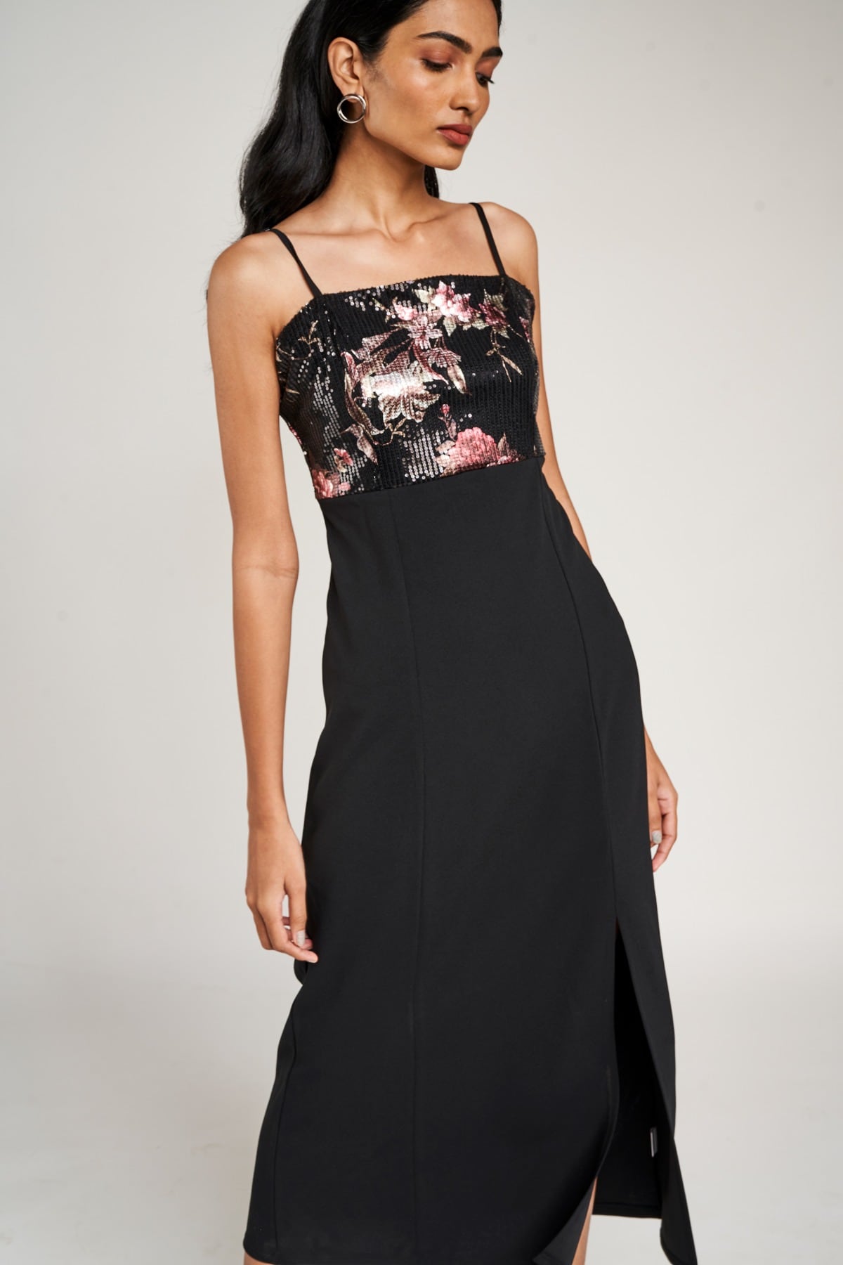 5 - Black Floral Embroidered Shift Gown, image 5
