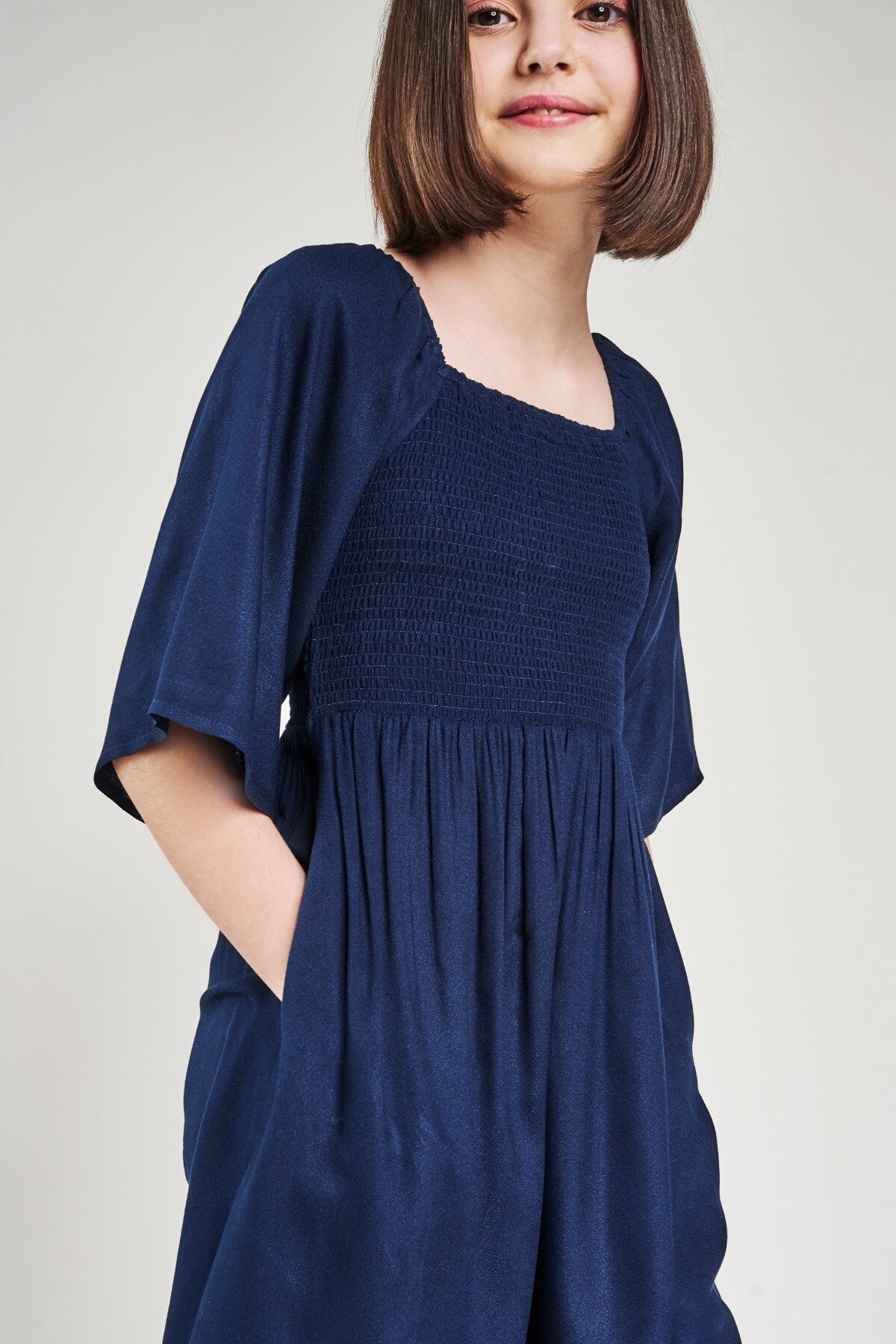 8 - Navy Blue Geometric Off Shoulder Dress, image 8