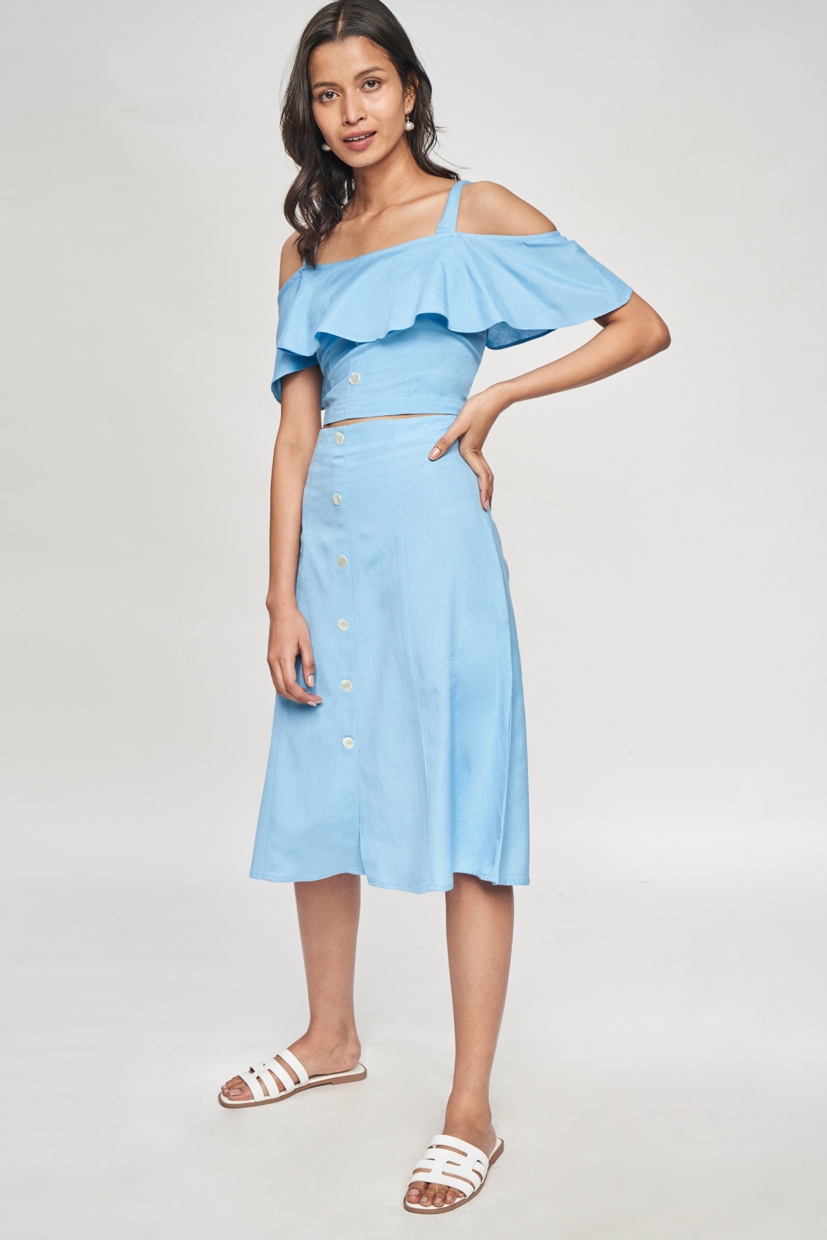 2 - Powder Blue Solid Cropped Co-ordinate Set, image 2