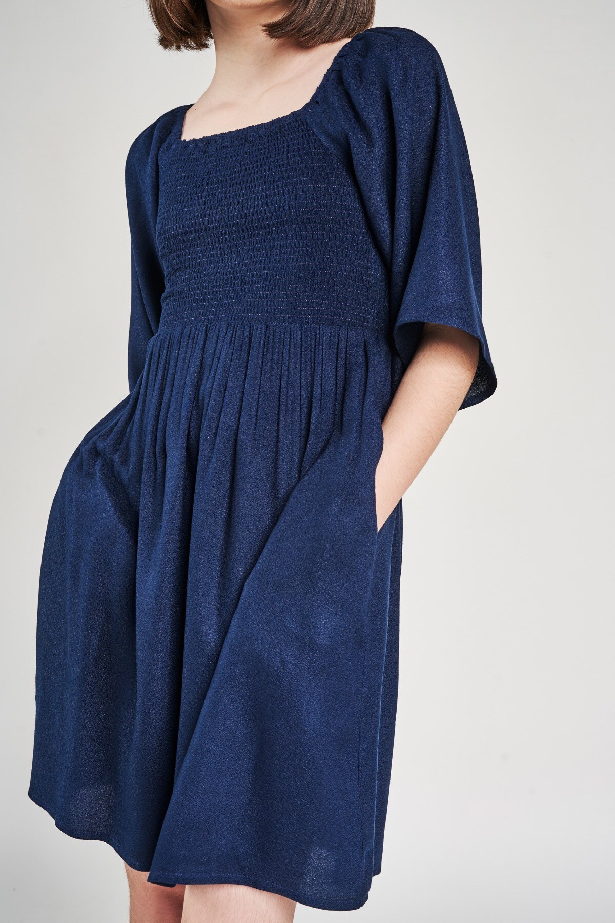 4 - Navy Blue Geometric Off Shoulder Dress, image 4