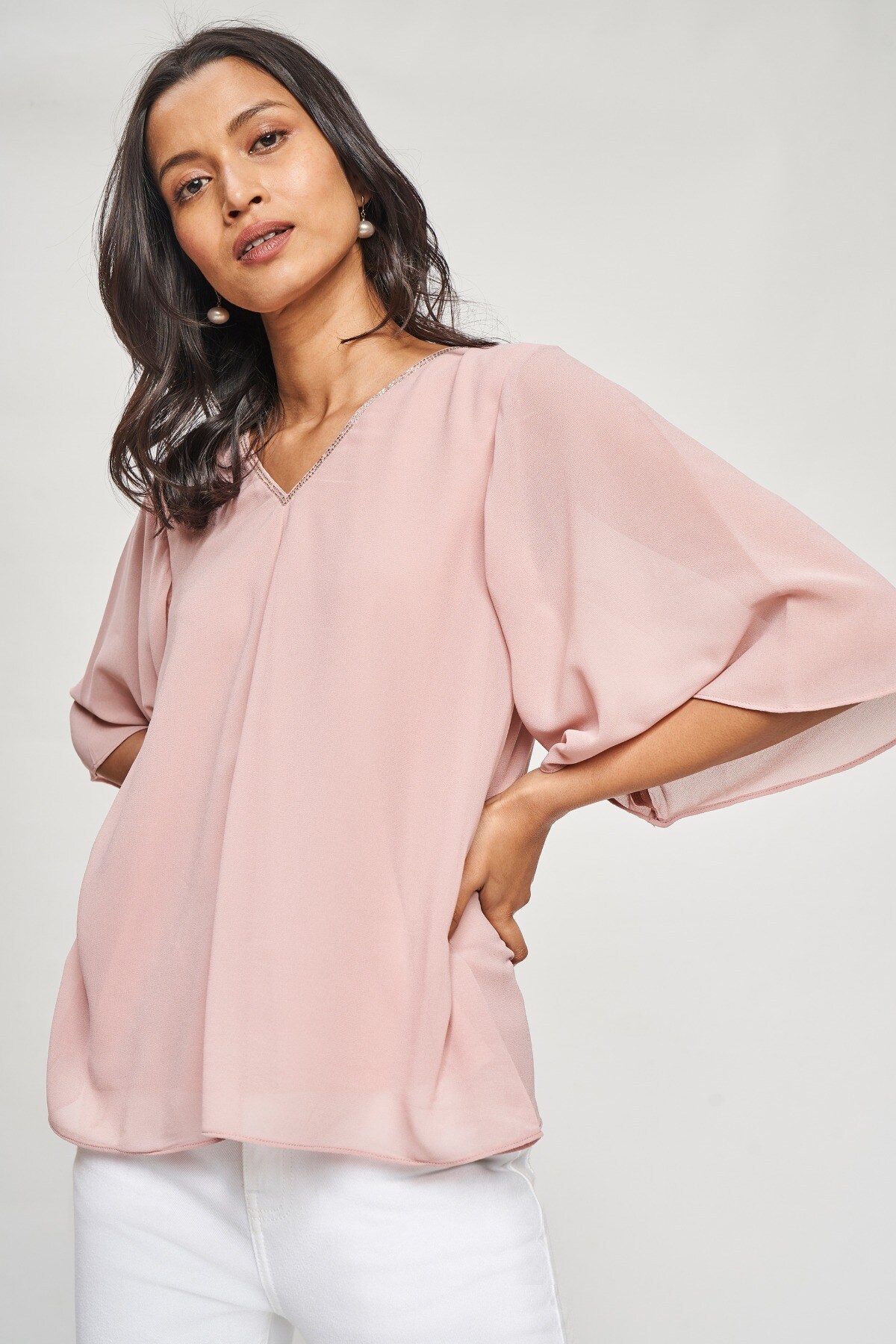 2 - Blush Solid Embroidered A-Line Top, image 2