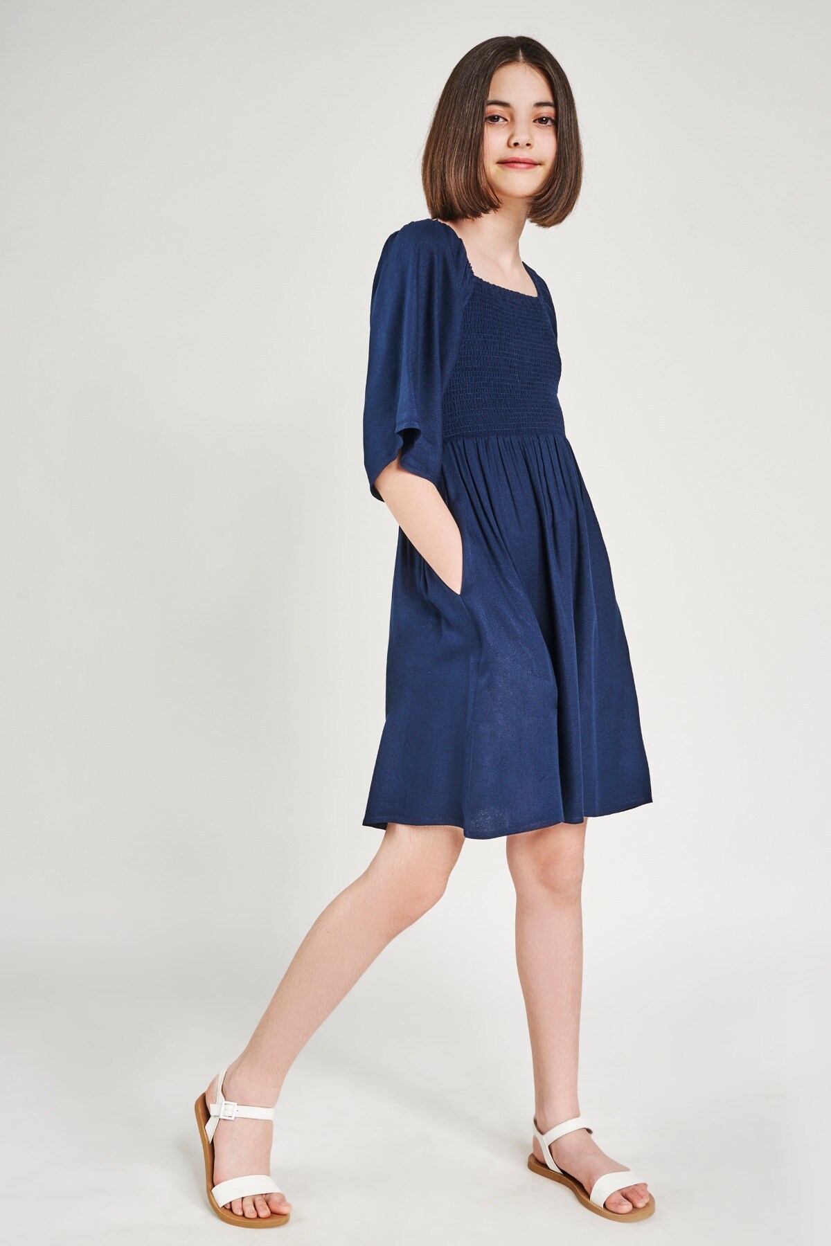 2 - Navy Blue Geometric Off Shoulder Dress, image 2