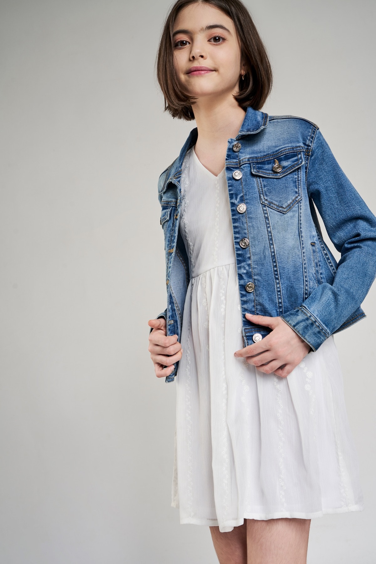 8 - Dark Blue Self Design A-Line Jacket, image 8